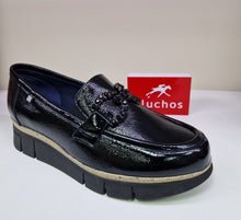 Load image into Gallery viewer, Fluchos Ladies Black Patent Chunky Loafer - Jewel Detail - India 102589
