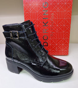 Fluchos Ladies Black Patent Ankle Boot - Lace and Zip 504810 Fugaz