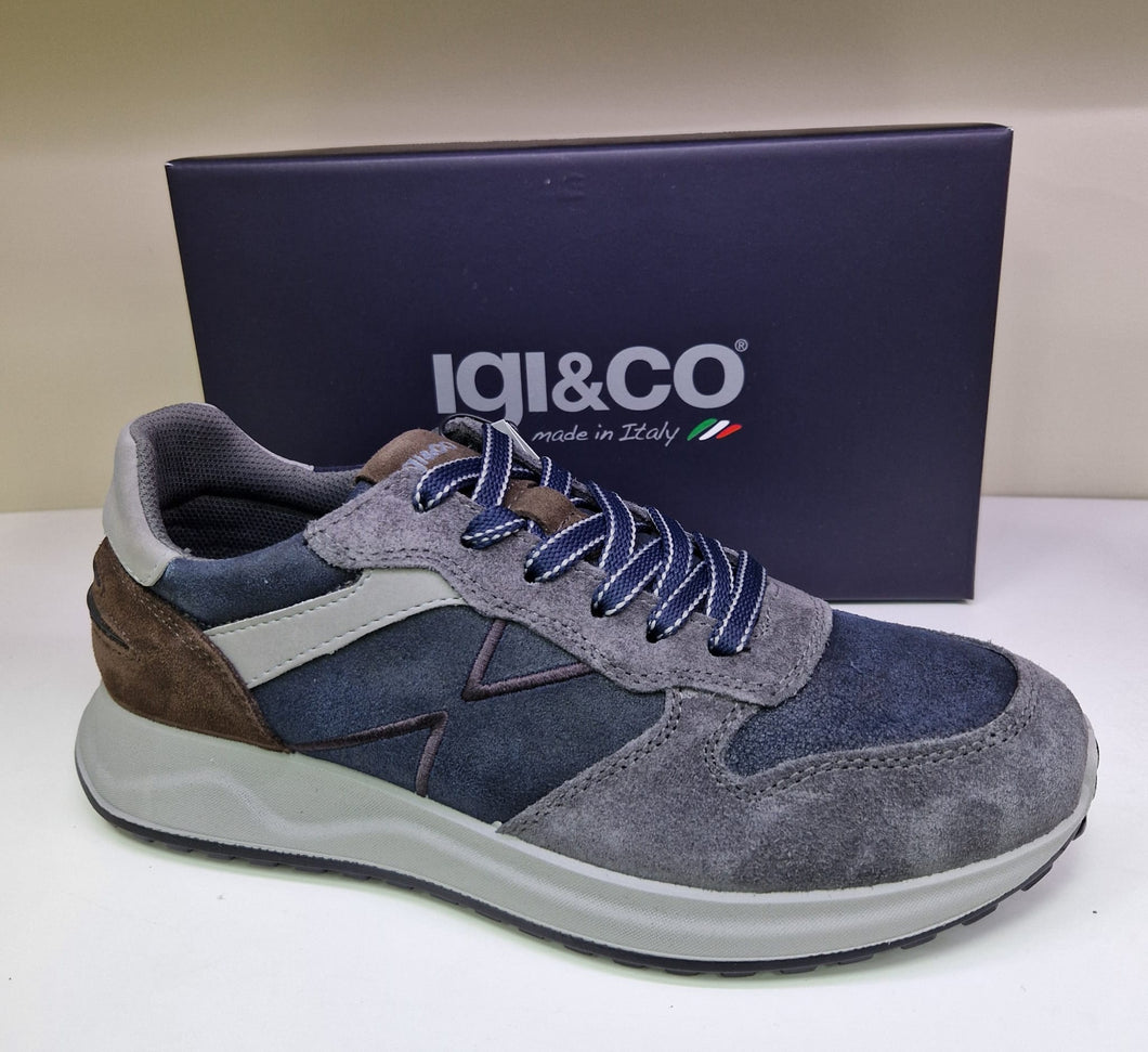 Igi & Co Mens Grey / Navy Nubuck Laced Smart Trainer - 8638911