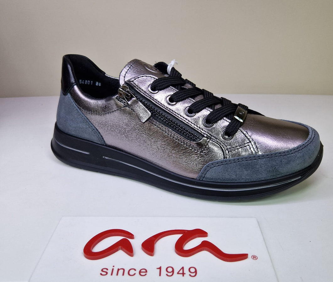 Ara Ladies Silver Grey Metallic Shoe - Laced and Zip - 54801 88