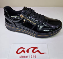 Load image into Gallery viewer, Ara Ladies Black Patent Laced and ZIp Shoe - Gold Details - 27540 81
