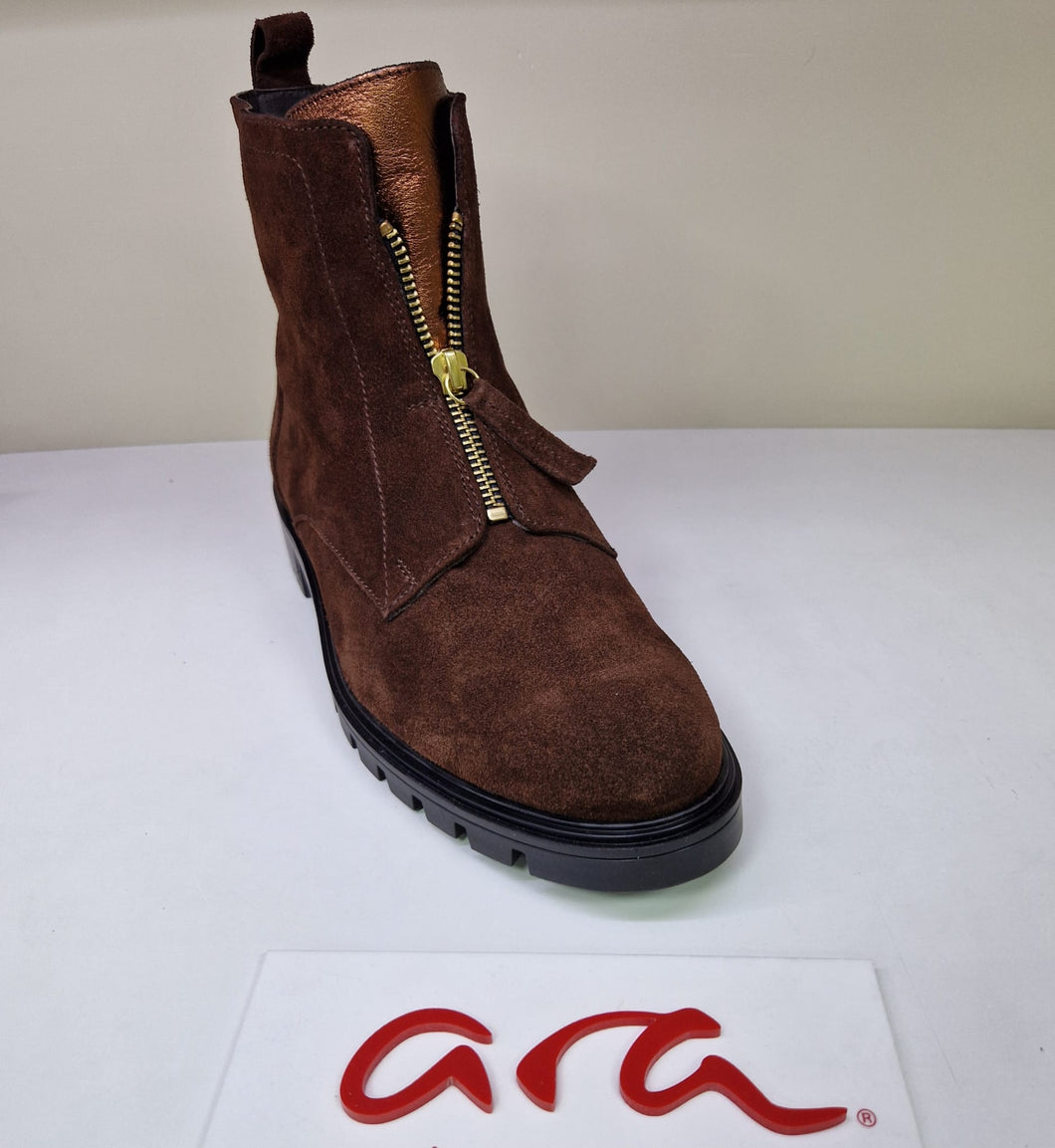 Ara Ladies Ankle Boot - Chocolate Suede - Inside Zip - 29520 03