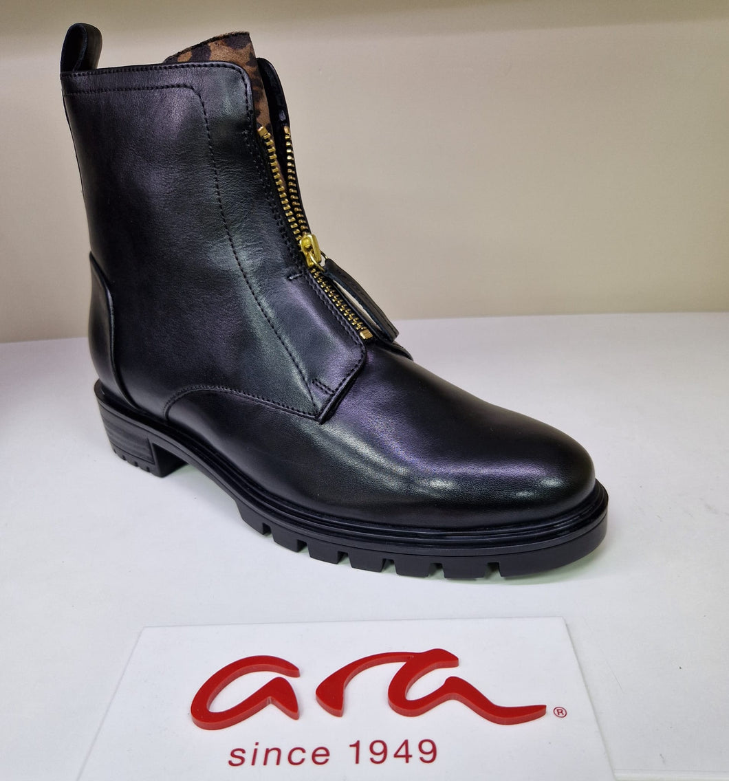 Ara Ladies Black Leather Ankle Boot - Inside Zip - 29520 01