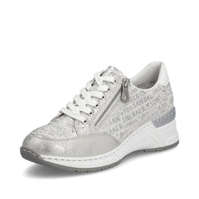 Load image into Gallery viewer, Rieker Ladies Soft Silver Wedged Trainer - N4316

