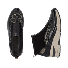 Load image into Gallery viewer, Rieker Ladies Front Zip Ankle Boot - Black and Metallic Print - N9362 00
