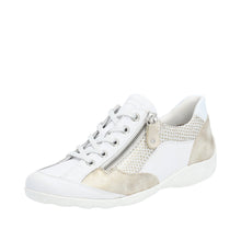 Load image into Gallery viewer, Remonte Ladies White Casual Shoe with Gold Accents - Lace and Zip Fastening - R3410
