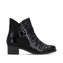 Load image into Gallery viewer, Remonte Ladies Black Patent Print Heel Boot - R5188 02
