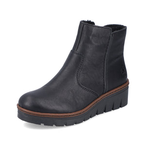 Rieker Ladies Black Plain Warm Lined Low Wedge Boot - X9165 00