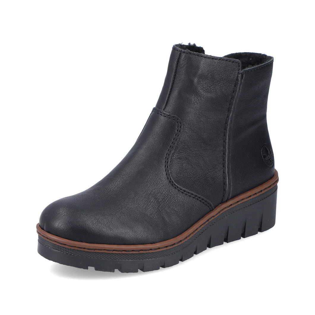 Rieker Ladies Black Plain Warm Lined Low Wedge Boot - X9165 00