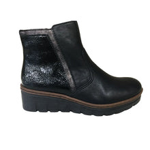 Load image into Gallery viewer, Rieker Ladies Black Ankle Boot - Low Wedge - Inside Zip Fastening - X9150
