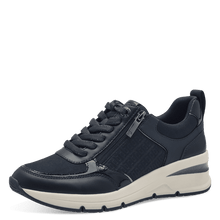 Load image into Gallery viewer, Tamaris Ladies Navy Low Wedge Trainer - Laced and Zip Fastening - 23721
