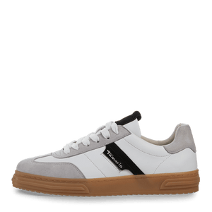 Tamaris Ladies White Laced Trainer with Grey Details - 23788