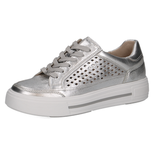 Caprice Ladies Silver Leather Laced Casual Shoe - 23719