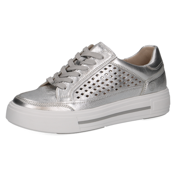 Caprice Ladies Silver Leather Laced Casual Shoe - 23719