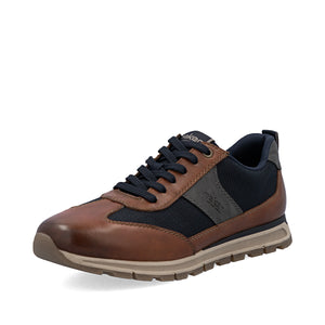 Rieker Mens Casual Shoe - Tan Navy combination - Laced and Zip - B0507 24
