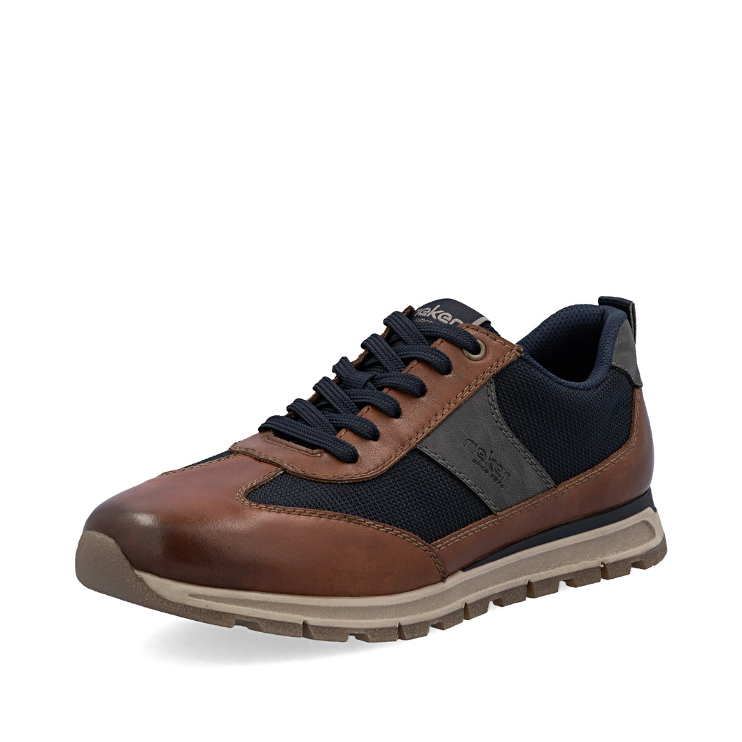 Rieker Mens Casual Shoe - Tan Navy combination - Laced and Zip - B0507 24