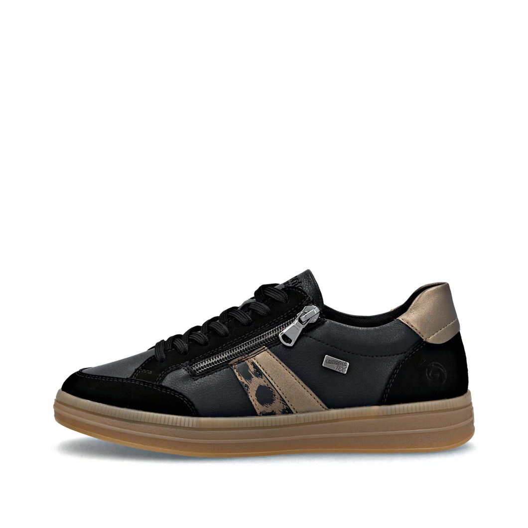Remonte Ladies Black Casual Shoe with Gum Sole - Lace and Zip - D2C04 03
