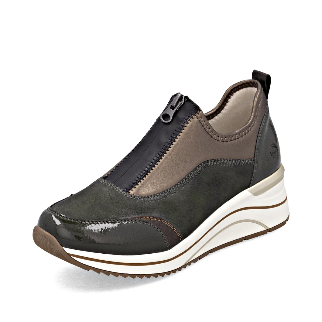 Remonte Ladies Front Zip Shoe - Khaki - D0T08 54