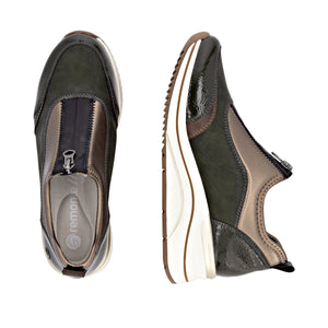 Remonte Ladies Front Zip Shoe - Khaki - D0T08 54