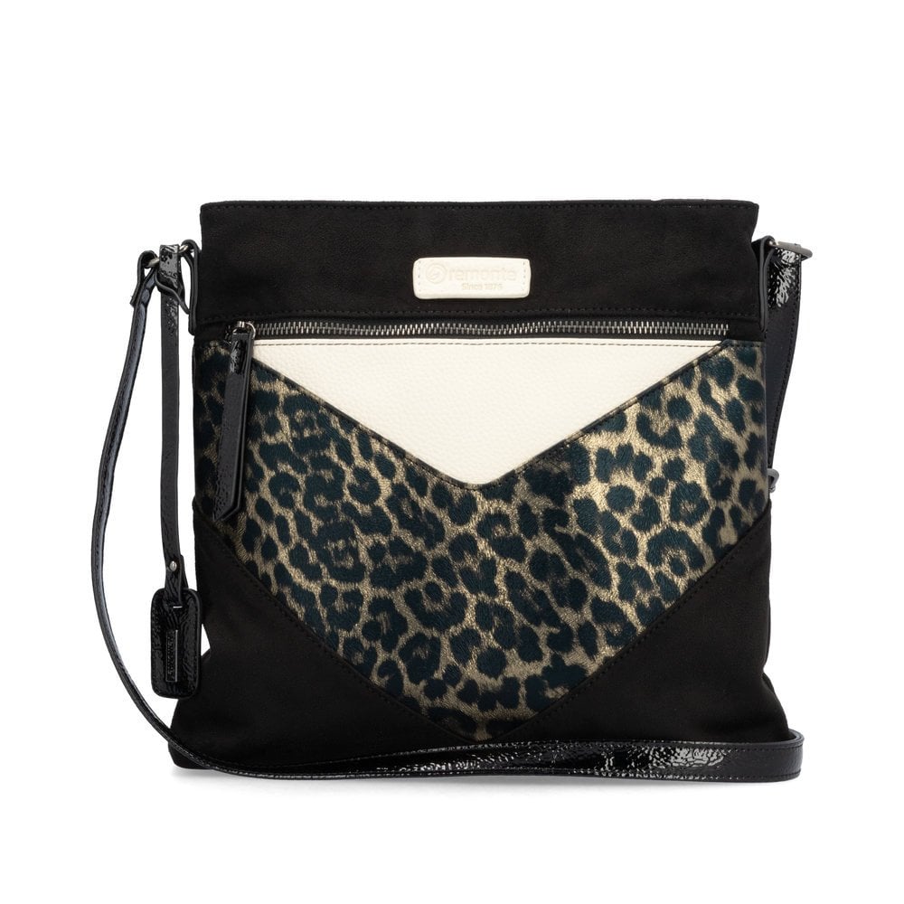 Remonte Ladies Black Handbag with Leopard Print Panels - Crossbody - Q0714