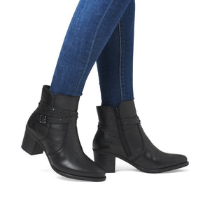 Rieker Ladies Black Ankle Boot - Heel - Zip Fastening - Y2059