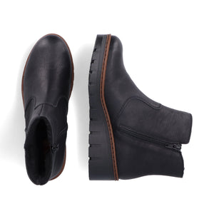 Rieker Ladies Black Plain Warm Lined Low Wedge Boot - X9165 00