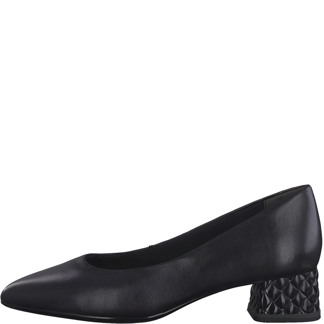 Tamaris Ladies Black Leather Dressy Shoe - With Feature Heel Detail