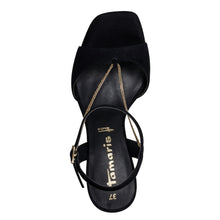 Load image into Gallery viewer, Tamaris Ladies Black Sandal with Gold Chain Trim - High Heel
