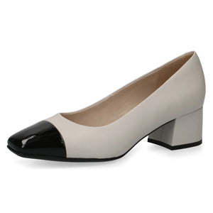 Caprice Ladies Smart Court Shoe Off White and Black Accent Toe