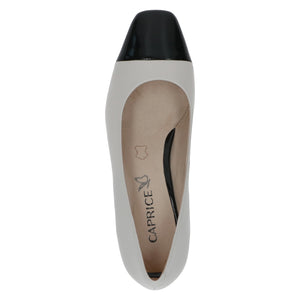 Caprice Ladies Smart Court Shoe Off White and Black Accent Toe