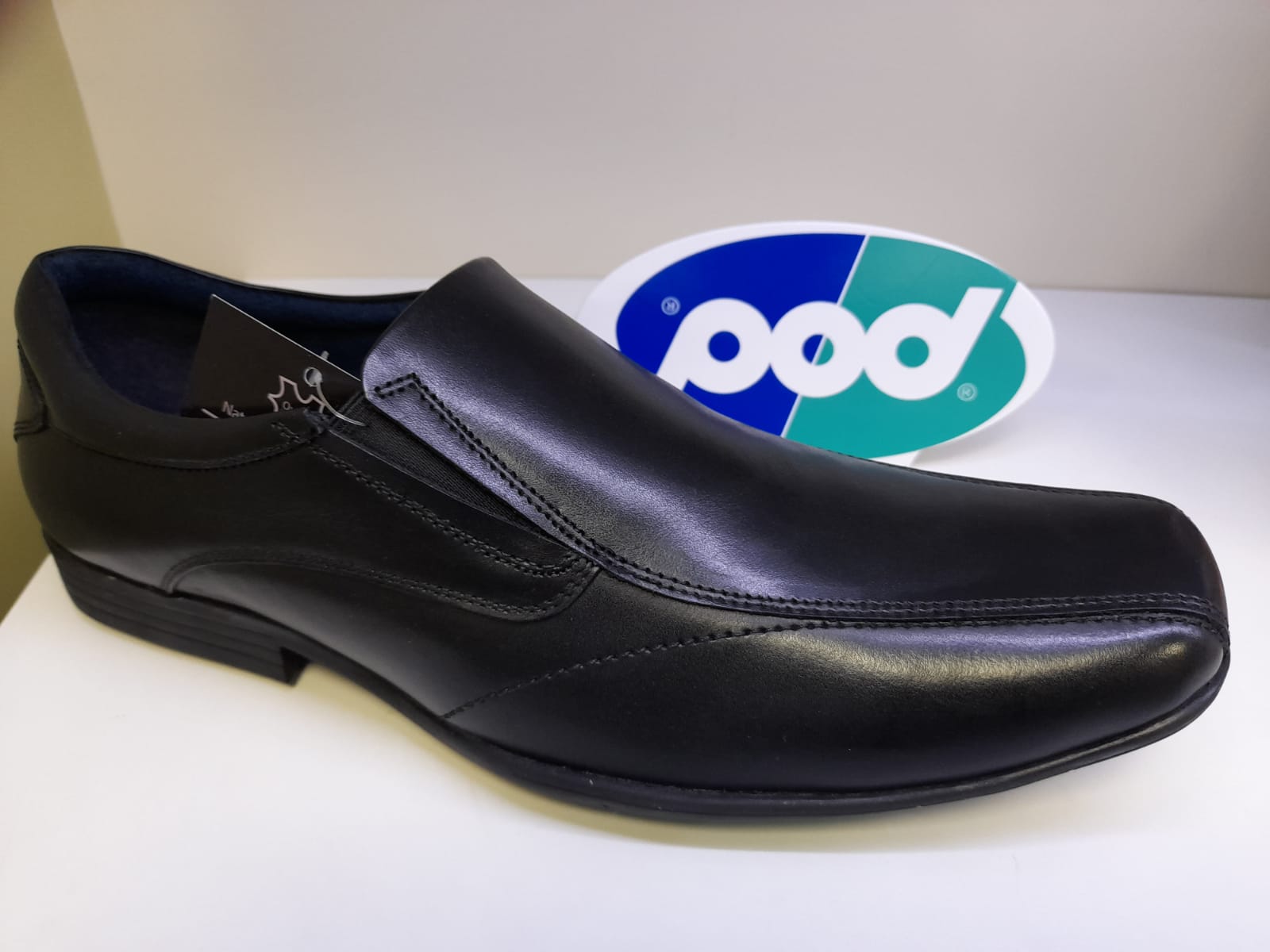 Pods School Shoe Black Leather Slip On Cushion Soft Insole Thompson Footwear