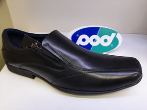 Pods School Shoe - Black Leather - Slip On - Cushion Soft Insole