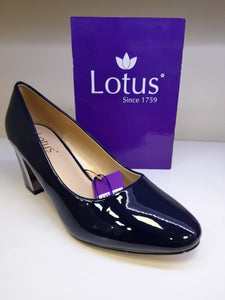 Lotus Ladies Navy Patent Court - Silver Trim At Heel
